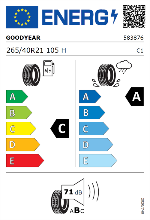 Tyre Label for Goodyear Eagle F1 Asymmetric 5 265/40R21 105H
