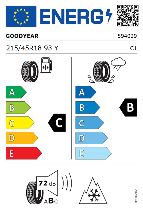 Tyre Label for Goodyear Vector 4Seasons Gen-3 215/45R18 93Y