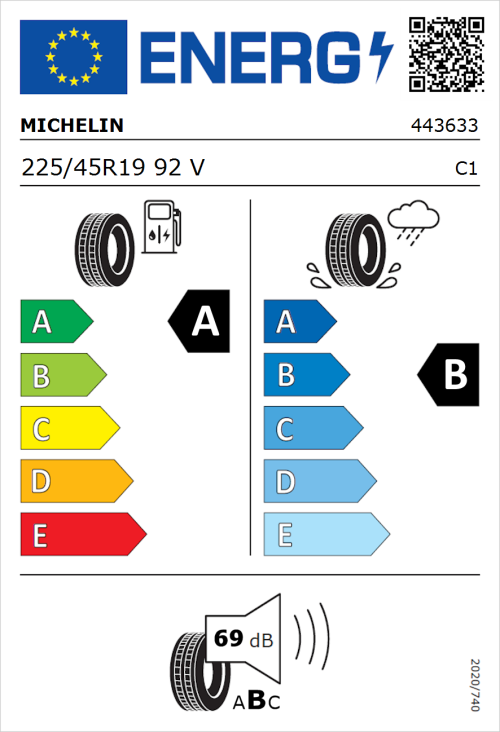 Tyre Label for Michelin E Primacy 2 225/45R19 92V