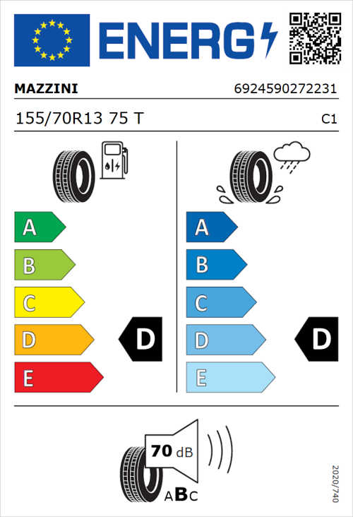 Tyre Label for Mazzini Eco 307 155/70R13 75T